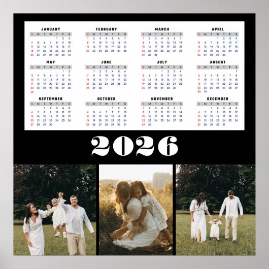Poster Calendrier 2026 avec fond noir (Devant)