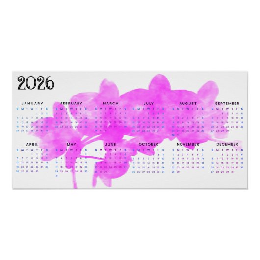 Poster Calendrier 2026 avec orchidée sur fond blanc (Devant)