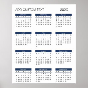 Poster Calendrier 2026 avec texte personnalisé à la mode 