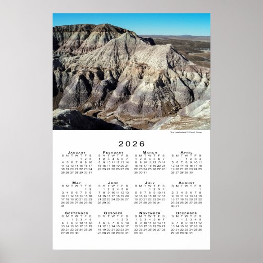 Poster Calendrier 2026 Badlands Montagnes Désertiques Blu (Devant)