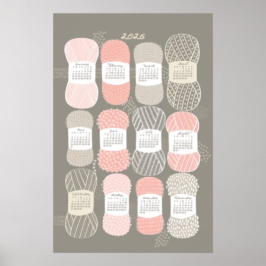 Poster Calendrier 2026 Broderie Beige et Rose (Devant)