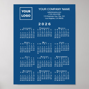 Poster Calendrier 2026 Business Logo et texte bleu