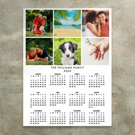 Poster Calendrier 2026 Collage Photo 6 Moderne