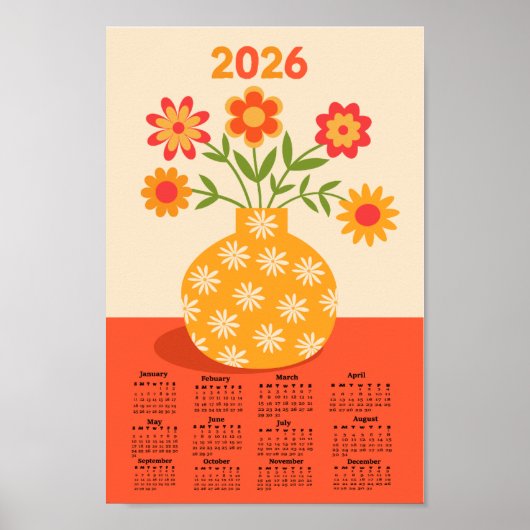 Poster Calendrier 2026 du vase de fleurs rétro 70 (Devant)
