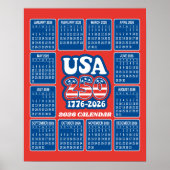 Poster Calendrier 2026 - États-Unis 250 Rouge Blanc Bleu (Devant)