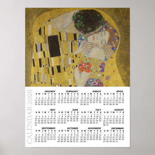 Poster Calendrier 2026, Grand, Le Baiser / Gustav Klimt (Devant)