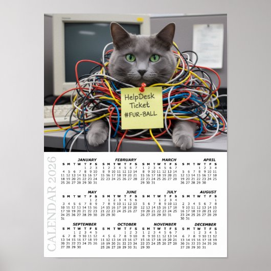 Poster Calendrier 2026, Help Desk, Informatique - Chats d (Devant)