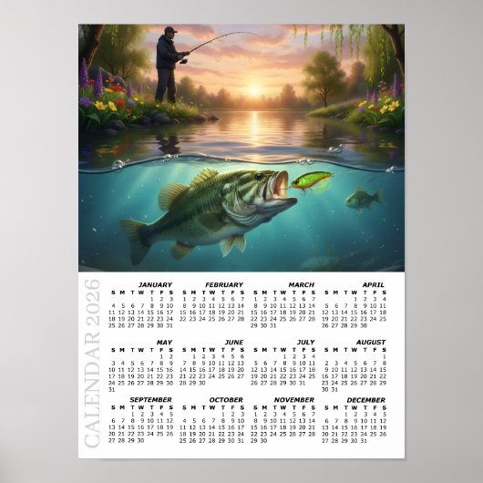 Poster Calendrier 2026, Pêche à la Bass, Rivière de print (Devant)