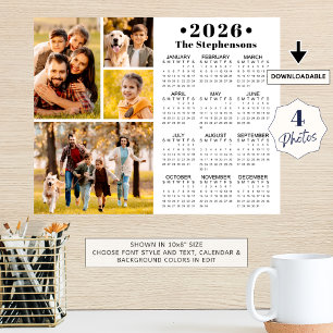 Poster Calendrier 2026 pour collage de 4 photos personnal