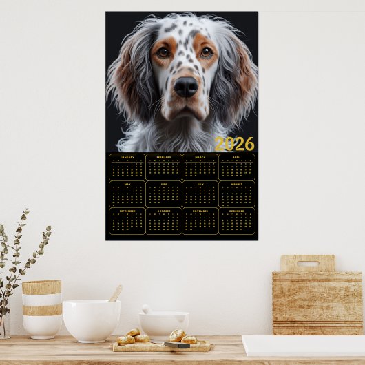 Poster Calendrier 2026 Setter Anglais Élégant (Cuisine)