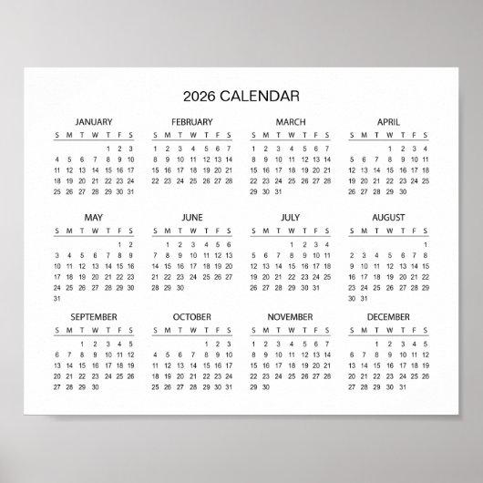 Poster Calendrier 2026 Simple et Élégant |  (Devant)