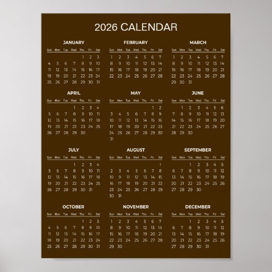 Poster Calendrier 2026 Simple et Élégant |  (Devant)