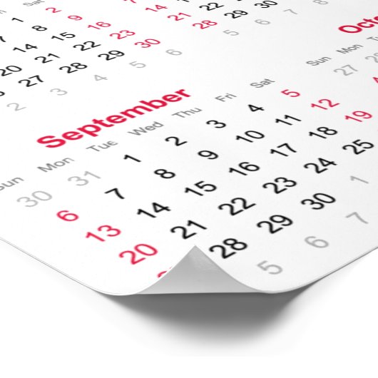 Poster Calendrier 2026 simple rouge et blanc (Coin)
