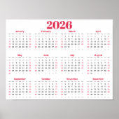 Poster Calendrier 2026 simple rouge et blanc (Devant)
