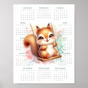 Poster Calendrier 2026 sur une page Écureuil mignon sur b