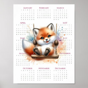 Poster Calendrier 2026 sur une page Renard fantaisiste su