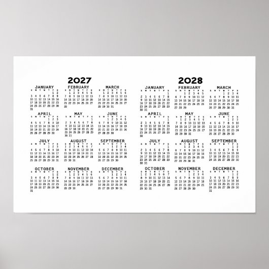 Poster Calendrier 2027 2028 - Minimal Basique 2 ans (Devant)