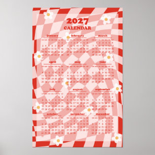 Poster Calendrier 2027 à motif à carreaux ondulé groovy r