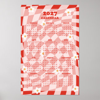 Poster Calendrier 2027 à motif à carreaux ondulé groovy r