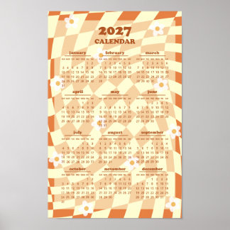 Poster Calendrier 2027 à motif rétro groovy ondulé à carr