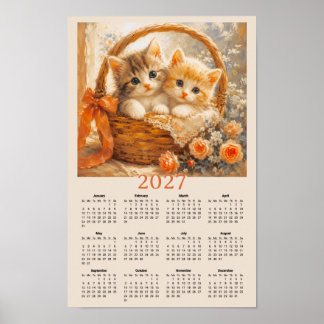 Poster Calendrier 2027 - Adorables Chatons dans un Panier