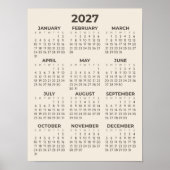 Poster Calendrier 2027 Beige Chaud Simple Moderne (Devant)