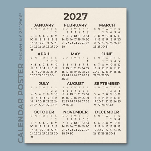 Poster Calendrier 2027 Beige Chaud Simple Moderne