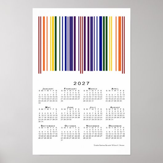 Poster Calendrier 2027 Code-Barres Arc-en-Ciel Double (Devant)