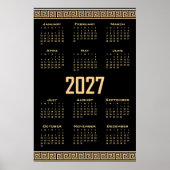 Poster Calendrier 2027, Frette Grecque, Beige sur Noir (Devant)