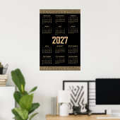 Poster Calendrier 2027, Frette Grecque, Beige sur Noir (Bureau à domicile)