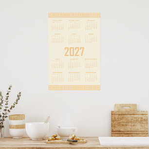 Poster Calendrier 2027, Frise grecque, Beige sur Latte co