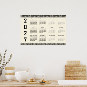 Poster Calendrier 2027, Frise grecque, Noir sur beige