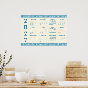 Poster Calendrier 2027, Méandre Grec, Bleu sur Latte Cosm