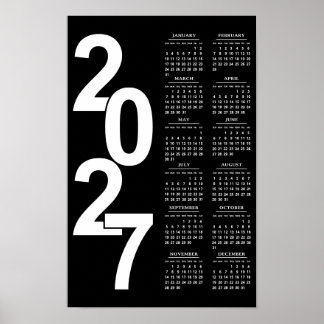 Poster Calendrier 2027 Minimaliste Moderne Typographique 