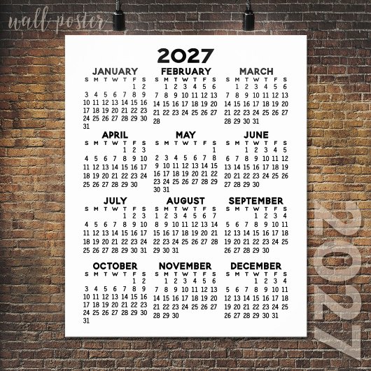Poster Calendrier 2027 - Noir et Blanc Minimal de Base