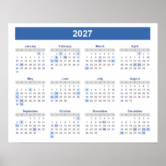 Poster Calendrier 2027 par mois Maison École Bureau Mur (Devant)