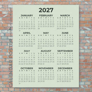 Poster Calendrier 2027 Simple Basique Vert Sauge Mural