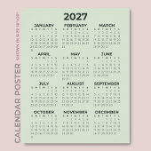 Poster Calendrier 2027 Simple Basique Vert Sauge Mural