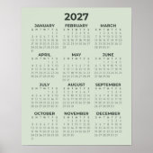 Poster Calendrier 2027 Simple Basique Vert Sauge Mural (Devant)