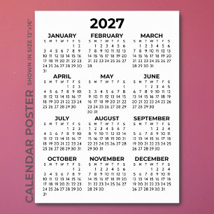 Poster Calendrier 2027 Simple de Base Noir et Blanc