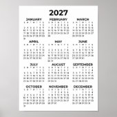 Poster Calendrier 2027 Simple de Base Noir et Blanc (Devant)