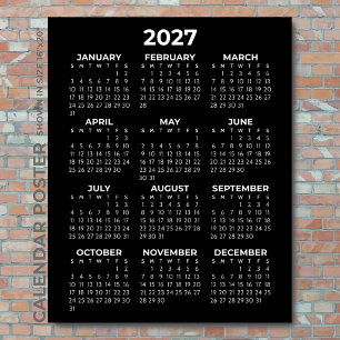 Poster Calendrier 2027 Simple Élégant Mur Noir et Blanc