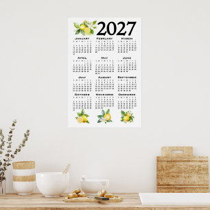 Poster Calendrier 2027 Style Italien Citrons Blanc