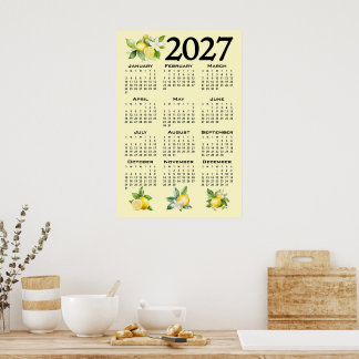 Poster Calendrier 2027 Style Italien Citrons Jaune