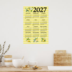 Poster Calendrier 2027 Style Italien Citrons Rayures Jaun