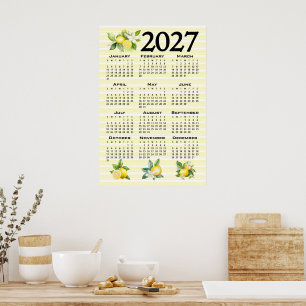 Poster Calendrier 2027 Style Italien Citrons Rayures Jaun