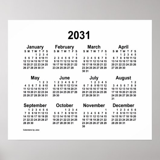 Poster Calendrier 2031 Blanc par Janz Print (Devant)