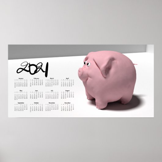 Poster Calendrier 3D Funny Pig 3 2021 28x14 (Devant)
