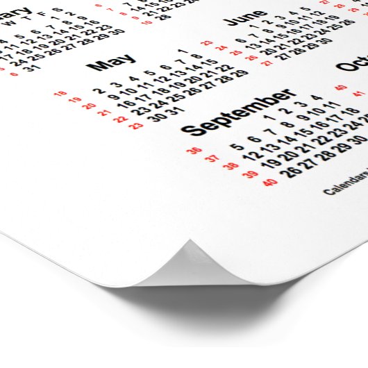 Poster Calendrier 52 semaines 2021 Drapeau du Texas par J (Coin)