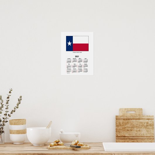Poster Calendrier 52 semaines 2021 Drapeau du Texas par J (Cuisine)
